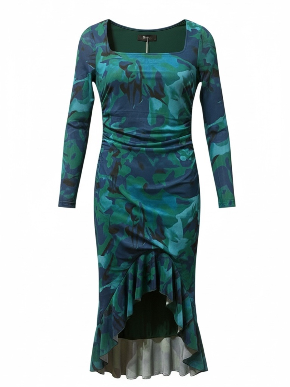 MEROKEETY Green Floral Mesh Bodycon Dress – Medium